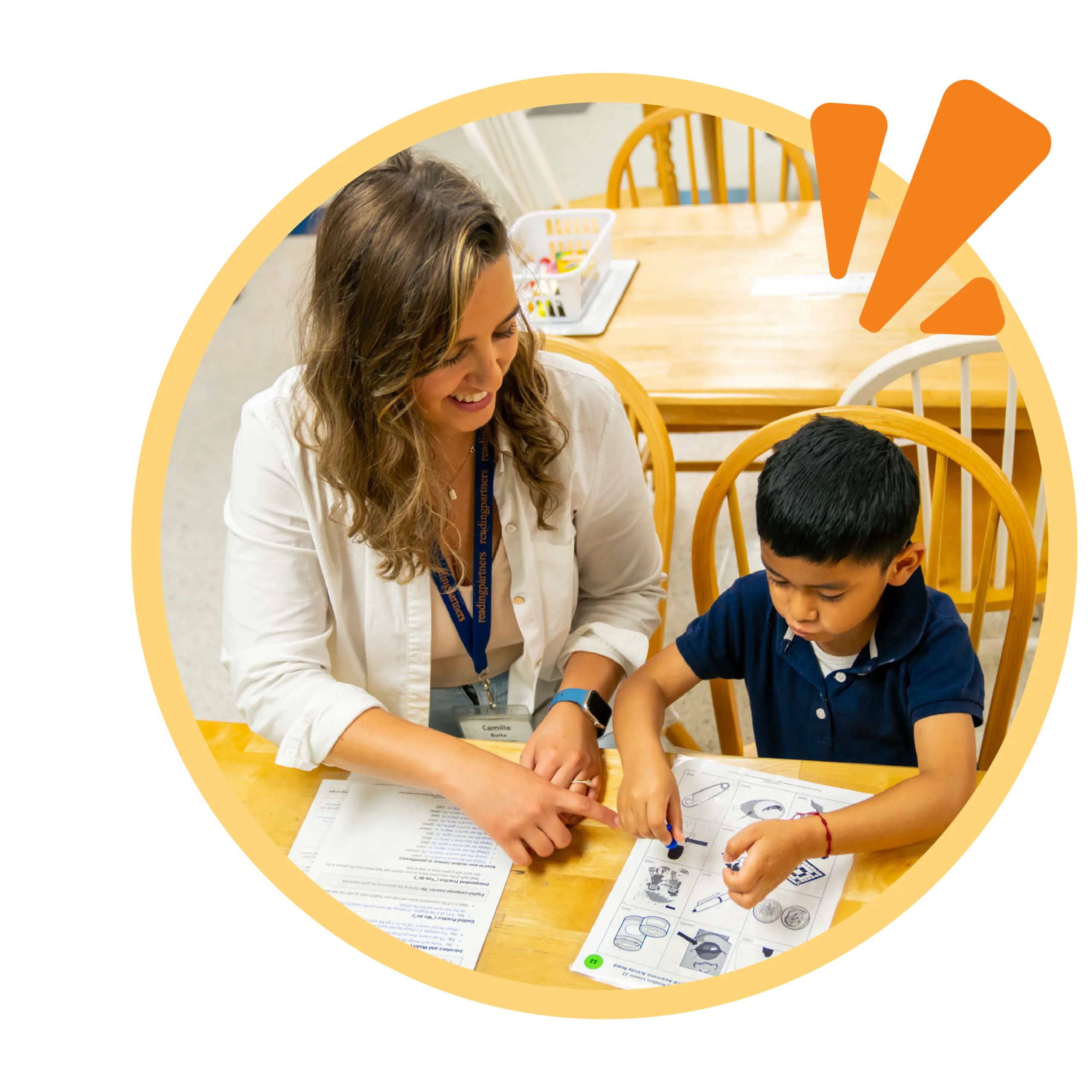 student-tutor pair during a literacy lesson